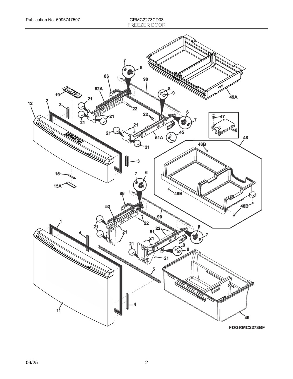 Freezer Door Diagram and Parts List for GRMC2273CD03  Frigidaire Refrigerator