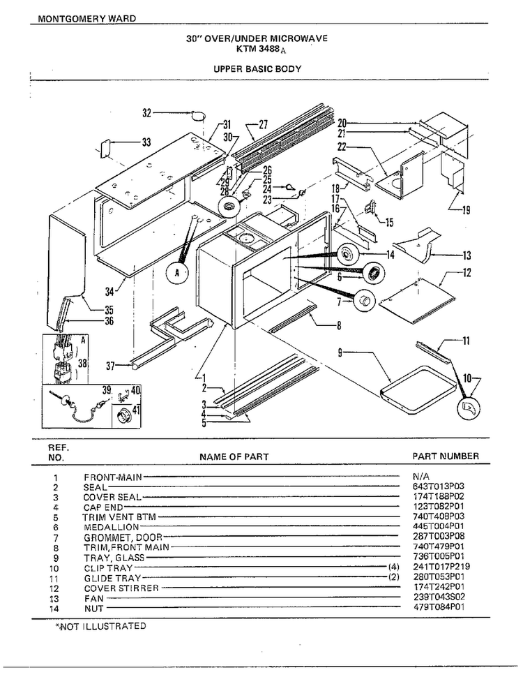 30" Over/under Upper Basic Body Diagram and Parts List for 3488A  Frigidaire Range