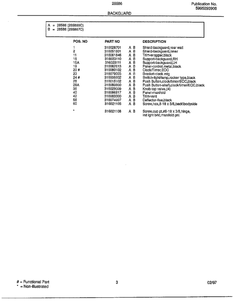 Backguard Page 2 Diagram and Parts List for 285860C  Frigidaire Range