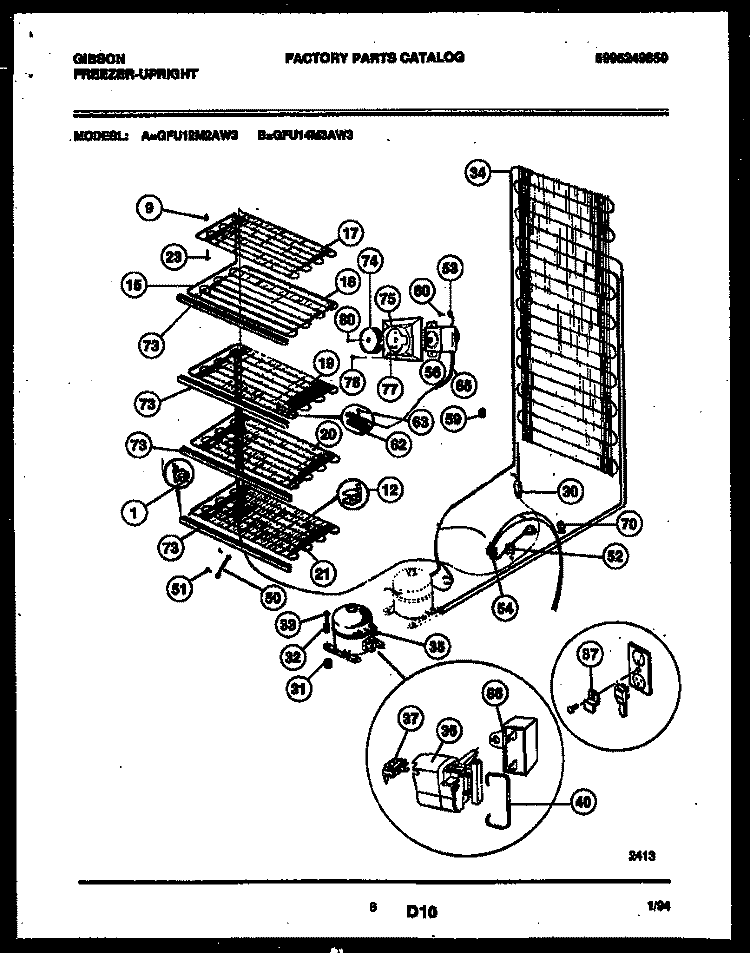 SYSTEM AND ELECTRICAL PARTS Diagram and Parts List for GFU14M3AW3  Gibson Freezer