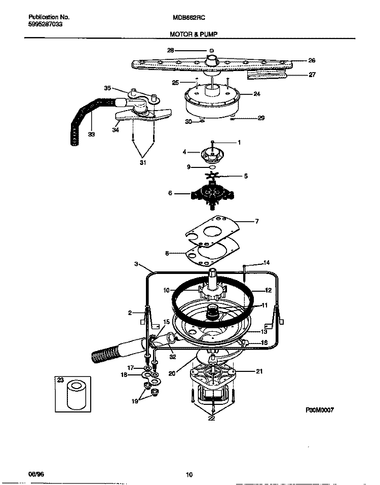 MOTOR & PUMP Diagram and Parts List for MDB662RCS0  Frigidaire Dishwasher