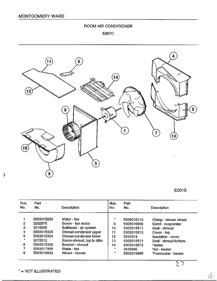 Room Air Conditioner Page 7 Diagram and Parts List for 5367C  Frigidaire Air Conditioner