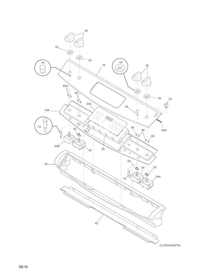 Backguard Diagram and Parts List for LFES3025PFG  Frigidaire Range