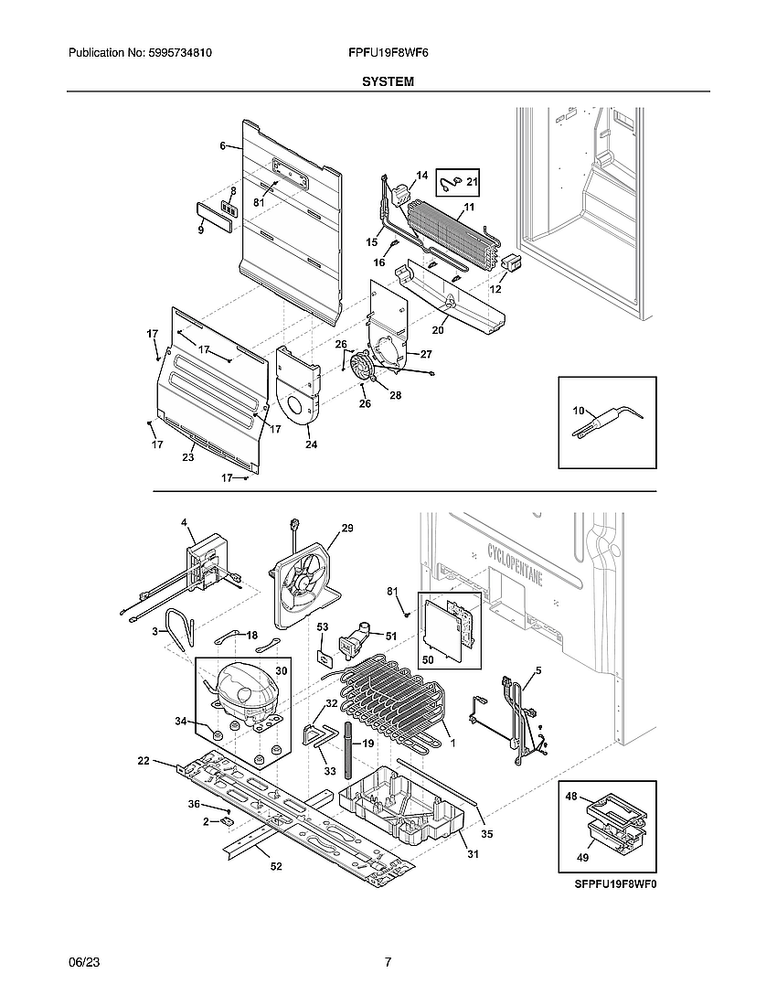 System Diagram and Parts List for FPFU19F8WF6  Frigidaire Freezer