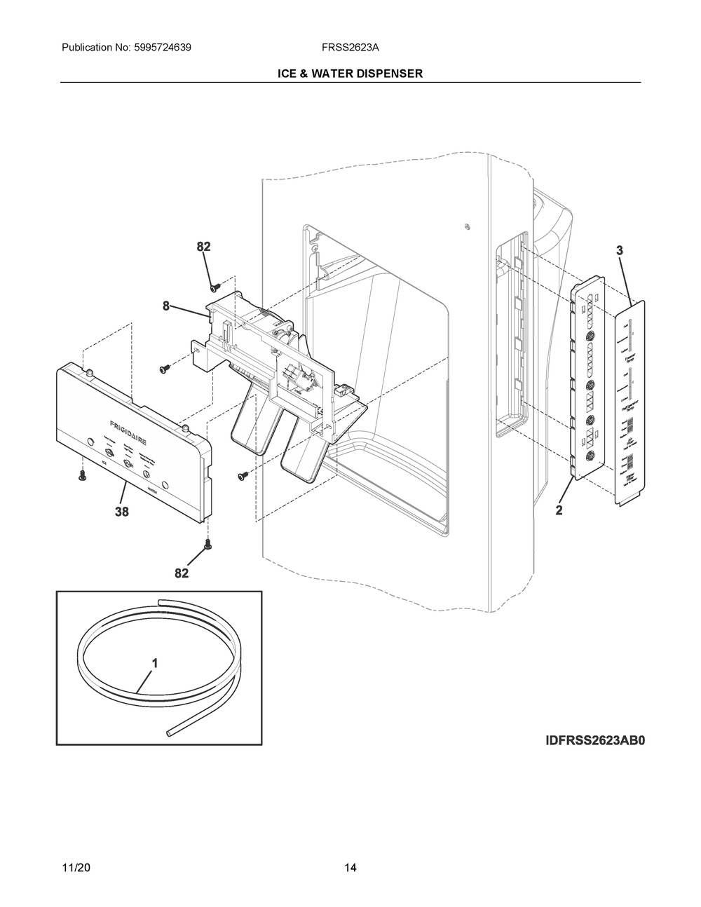 Ice And Water Dispenser Diagram and Parts List for FRSS2623AS0  Frigidaire Refrigerator
