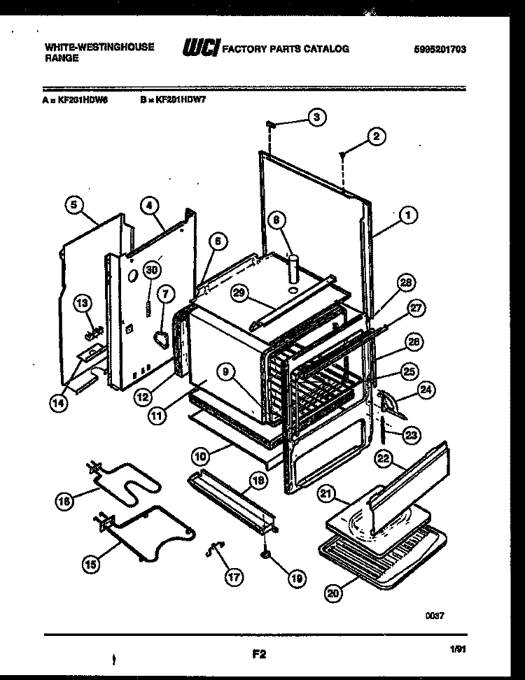 BODY PARTS Diagram and Parts List for KF201HDW7  Frigidaire Range