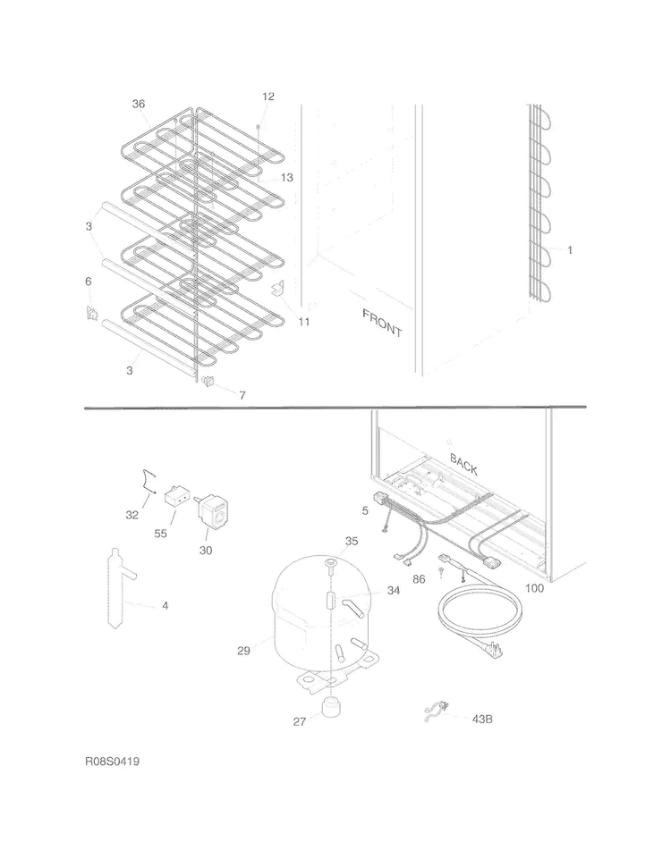 System Diagram and Parts List for FFFU14F2QWF  Frigidaire Freezer