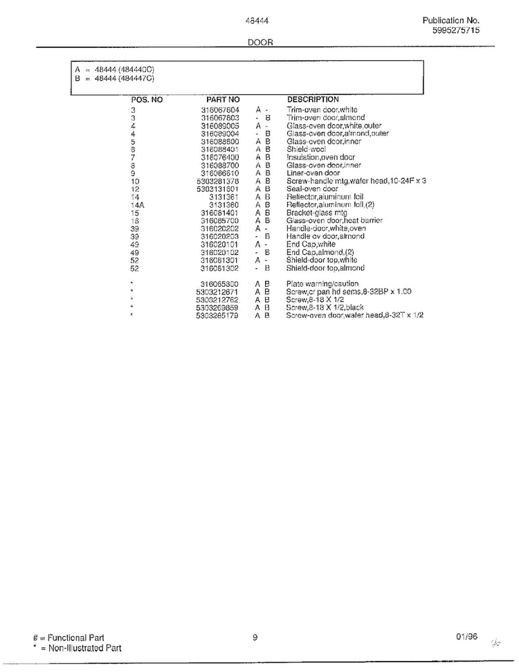 Door Page 2 Diagram and Parts List for 484440C  Frigidaire Range