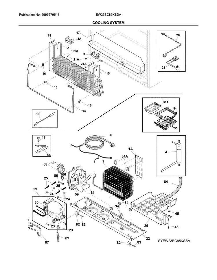 Cooling System Diagram and Parts List for EW23BC85KSDA  Electrolux Refrigerator