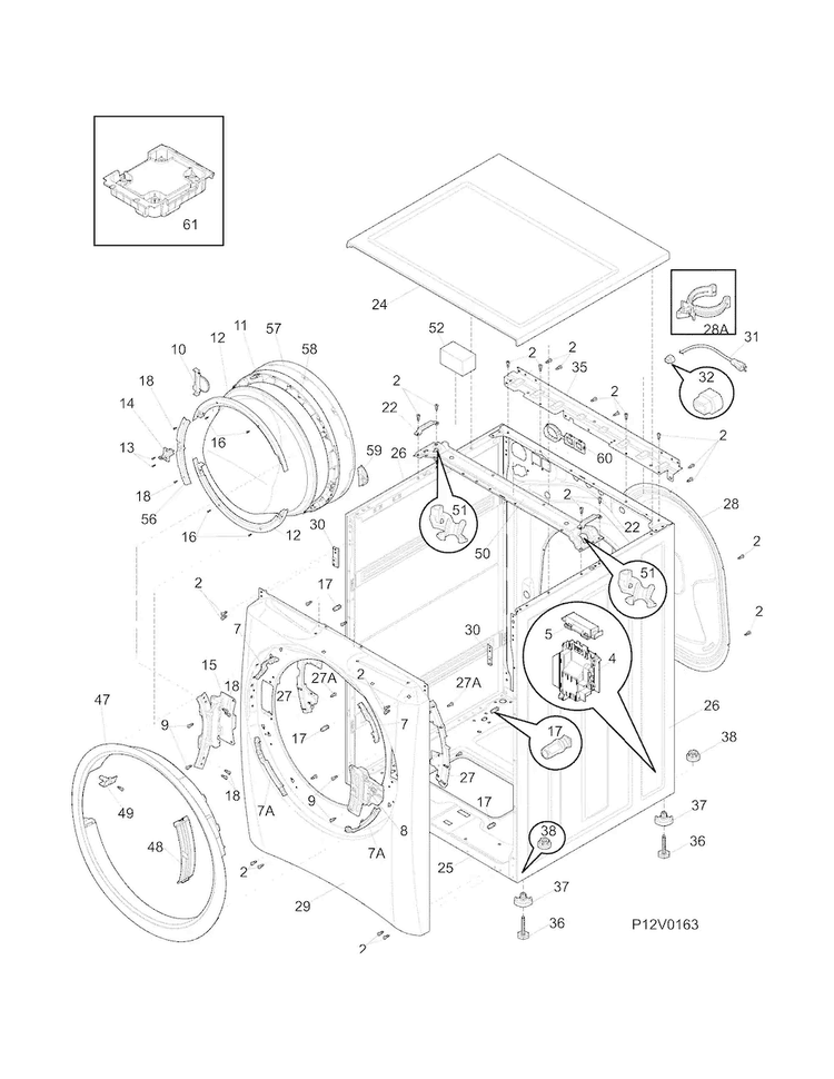 Cabinet/top Panel Diagram and Parts List for EIFLS60LT0  Electrolux Washer