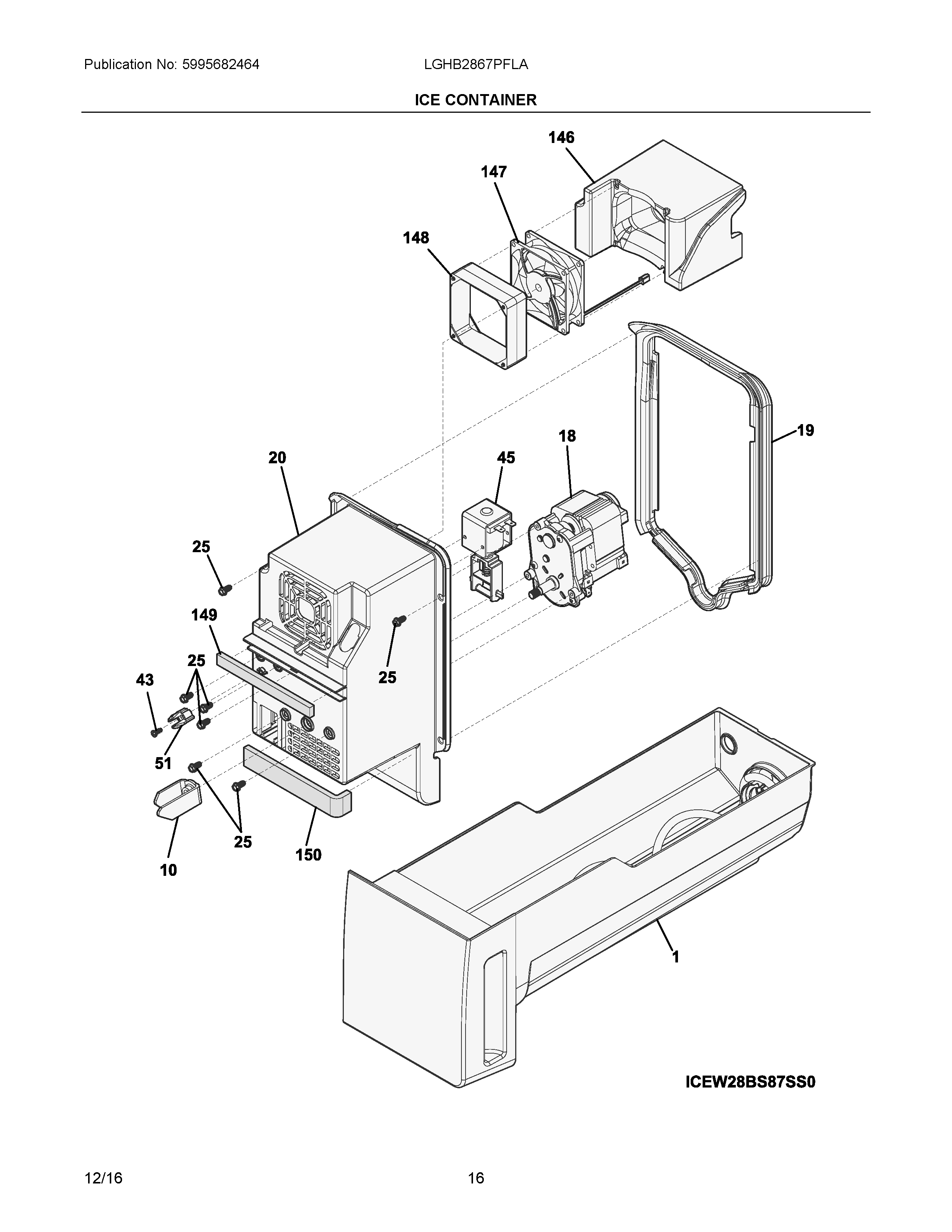 08 - ICE CONTAINER Diagram and Parts List for LGHB2867PFLA  Frigidaire Refrigerator