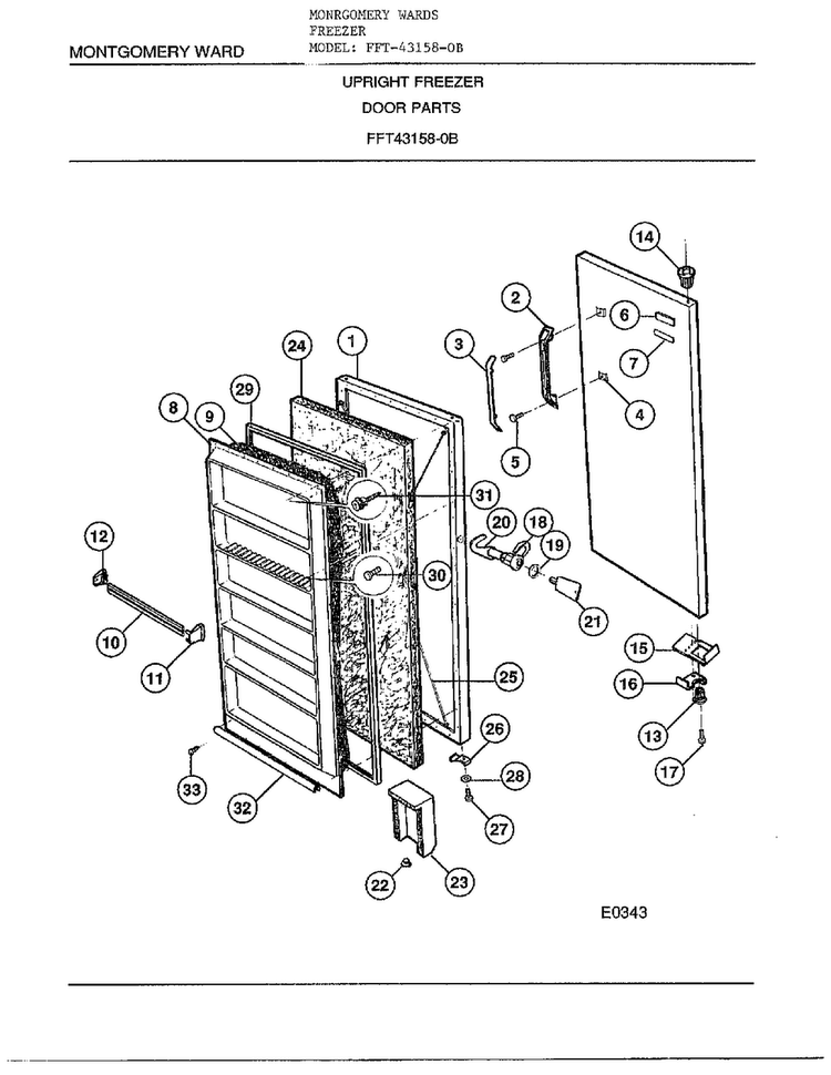 Door Parts Diagram and Parts List for 431258-OB  Frigidaire Freezer