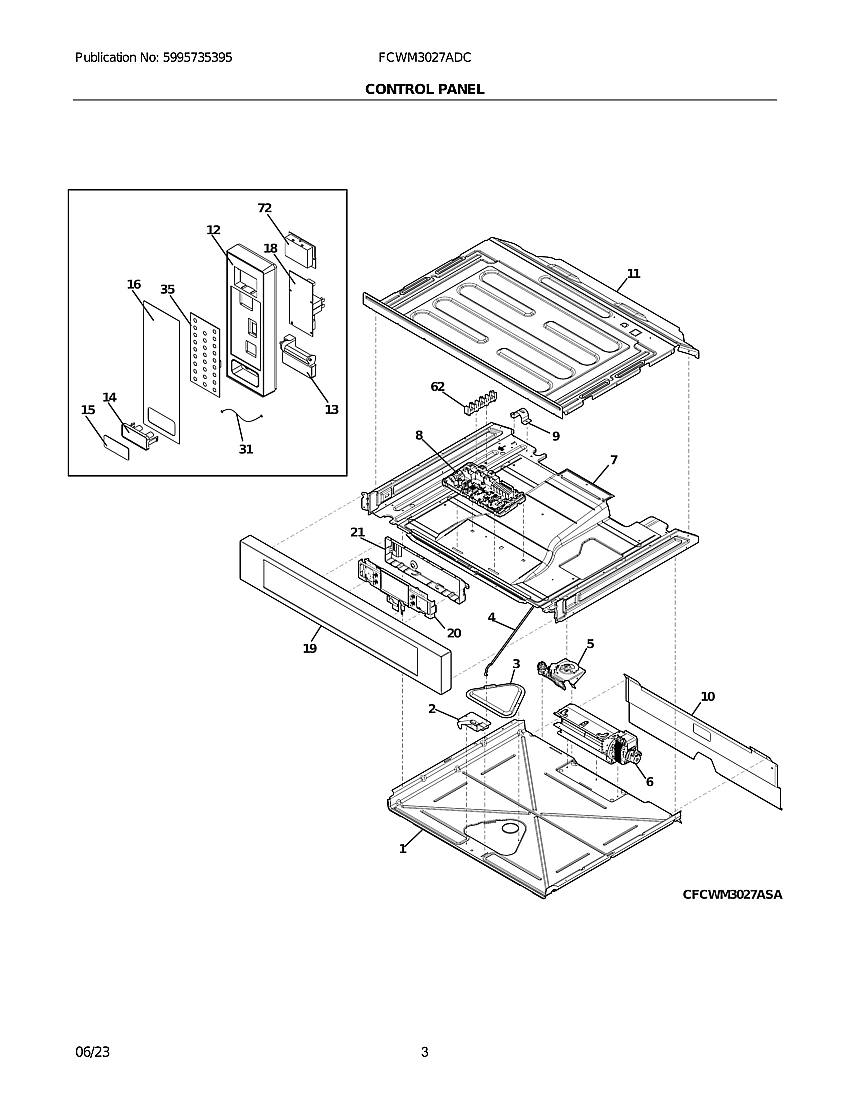 Control Panel Diagram and Parts List for FCWM3027ADC  Frigidaire Range Hood