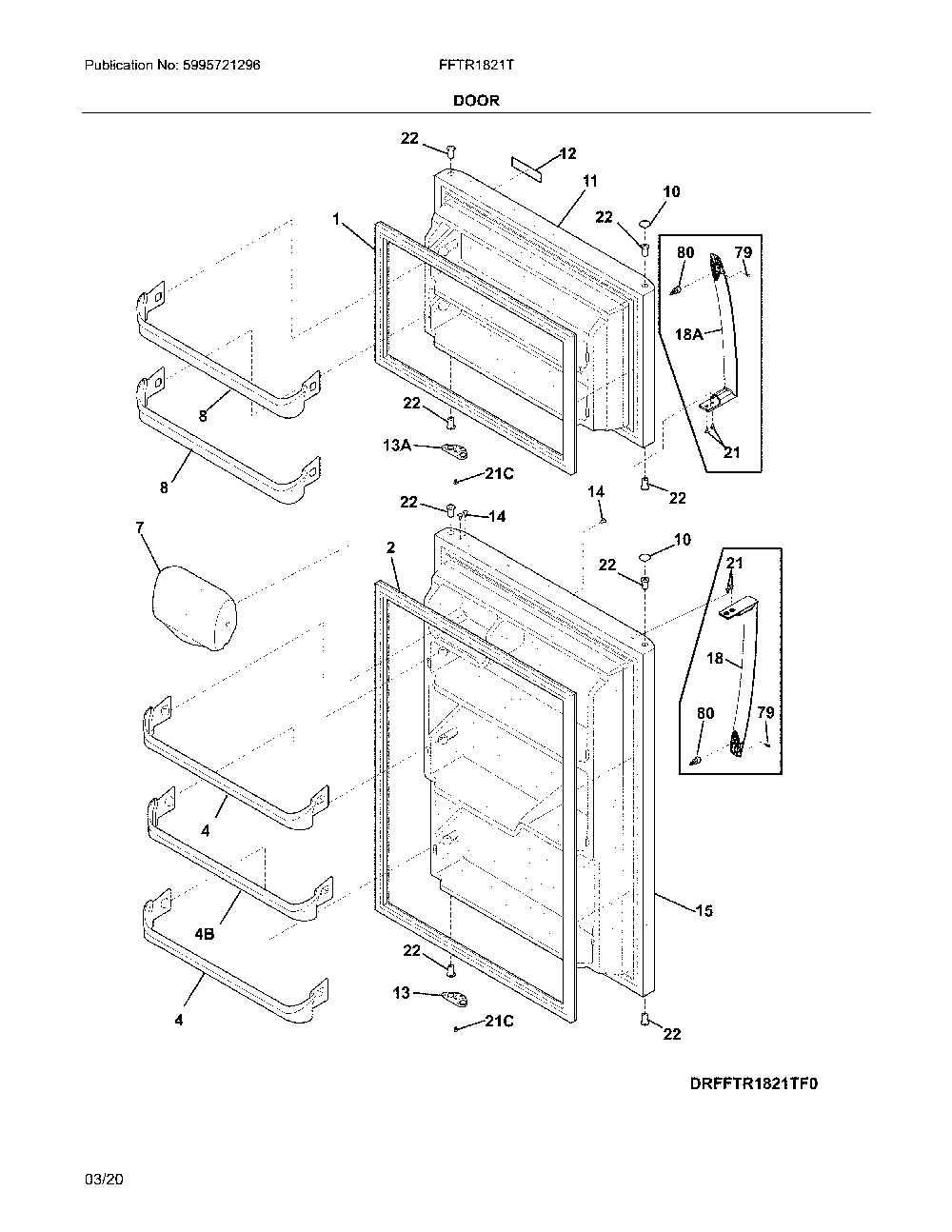 Doors Diagram and Parts List for FFTR1821TB9  Frigidaire Refrigerator