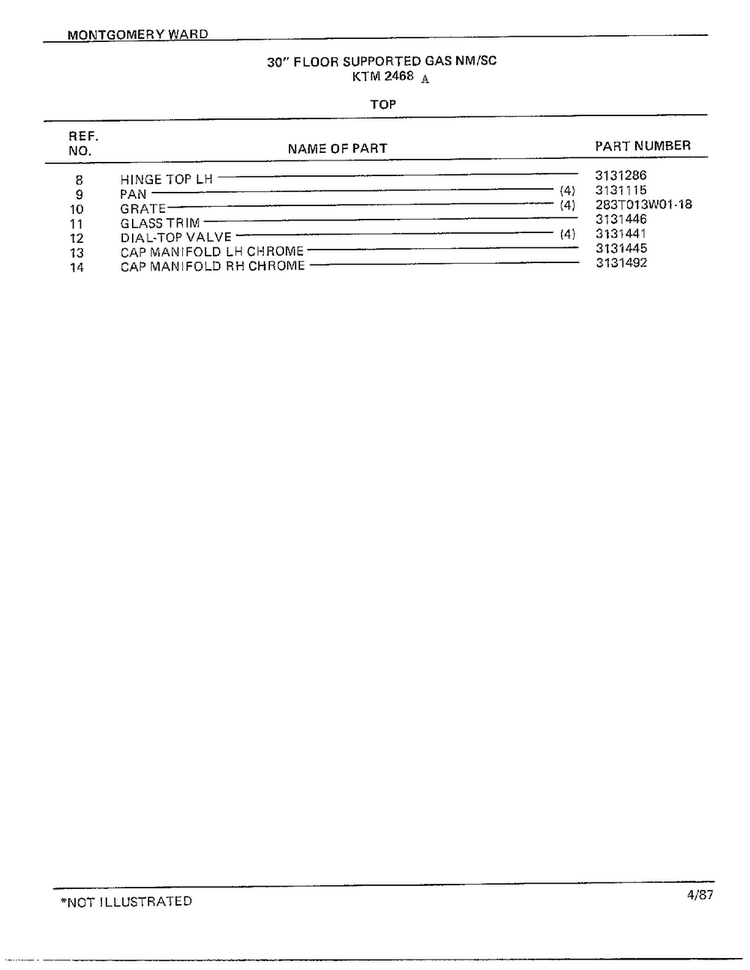 30" Floor/top Page 2 Diagram and Parts List for 2468A  Frigidaire Range