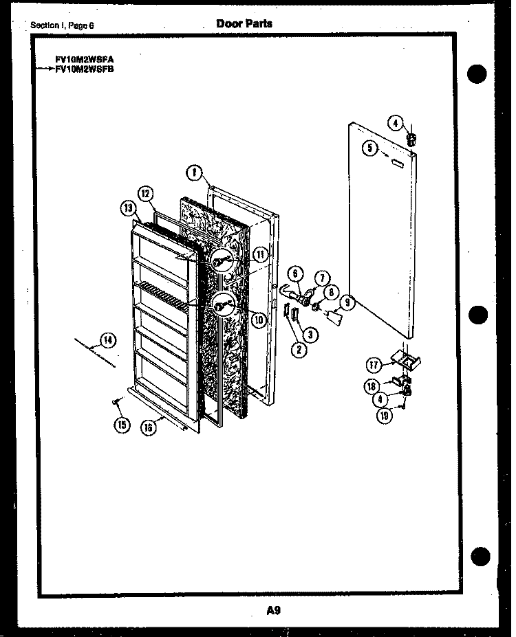 DOOR PARTS Diagram and Parts List for FV10M2WSFA  Frigidaire Freezer