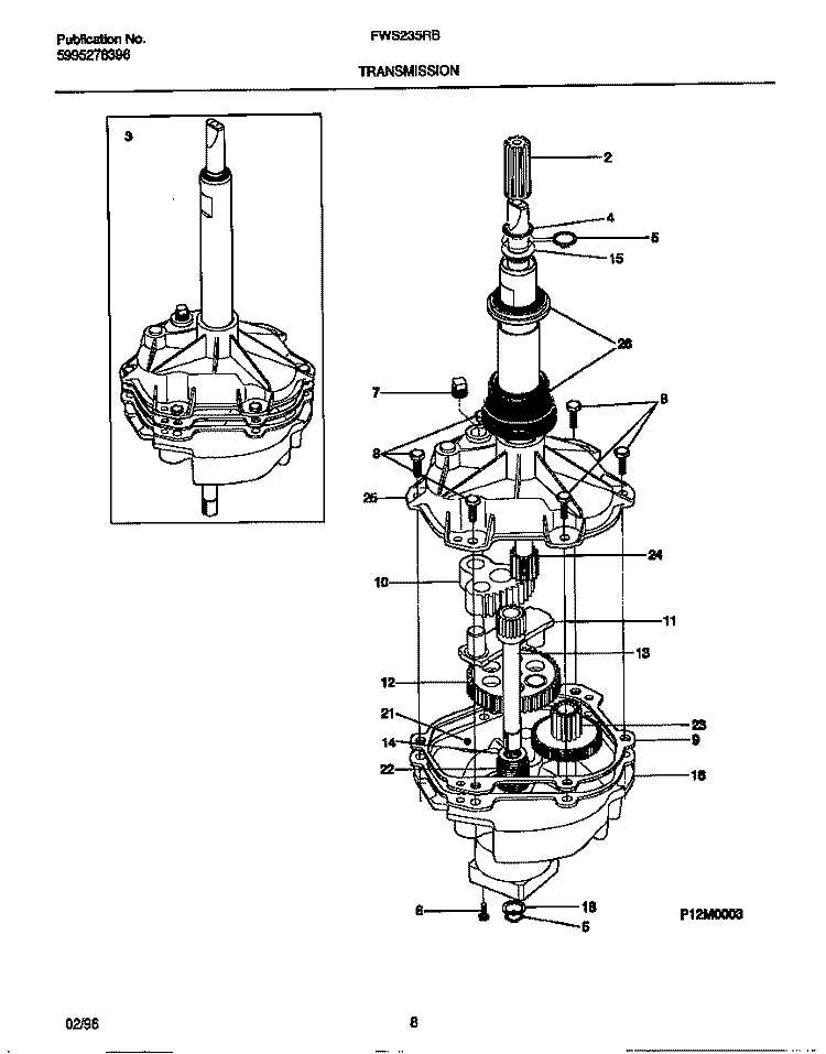 TRANSMISSION Diagram and Parts List for FWS235RBS2  Frigidaire Washer