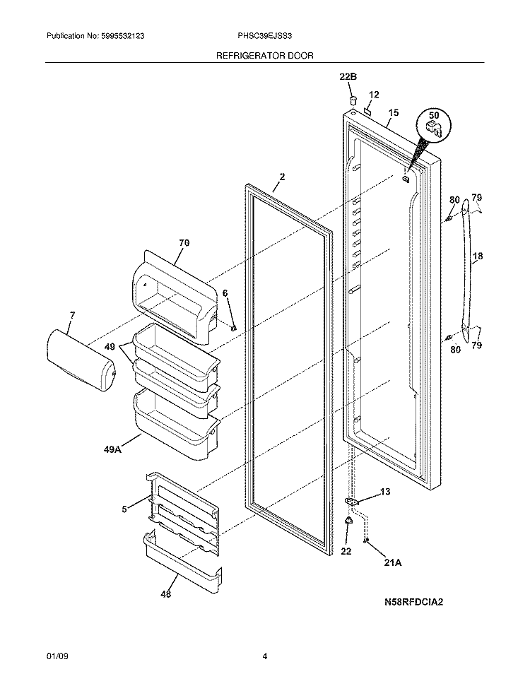 REFRIGERATOR DOOR Diagram and Parts List for PHSC39EJSS3  Frigidaire Refrigerator