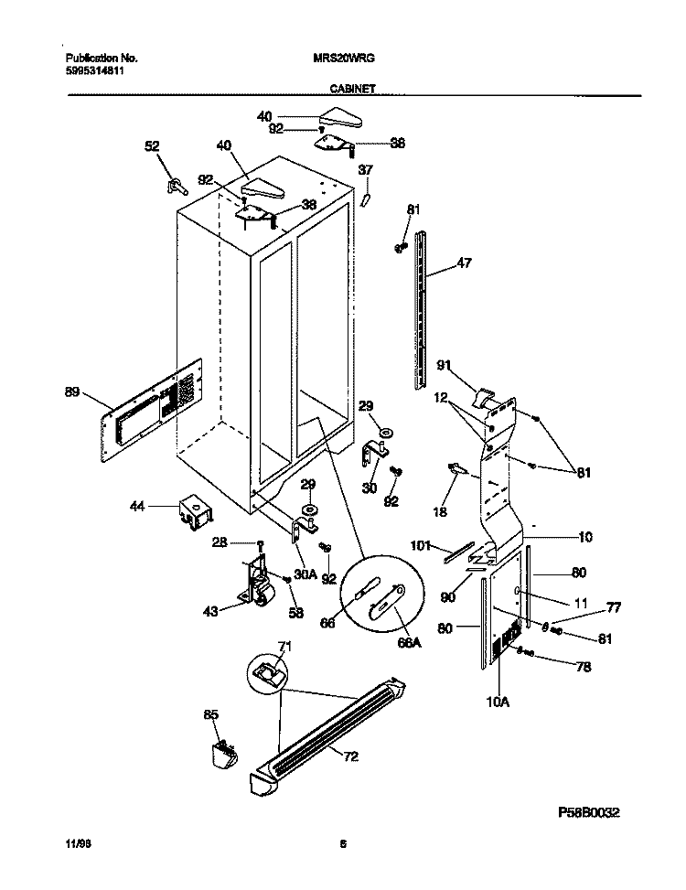 CABINET Diagram and Parts List for MRS20WRGD1  Frigidaire Refrigerator