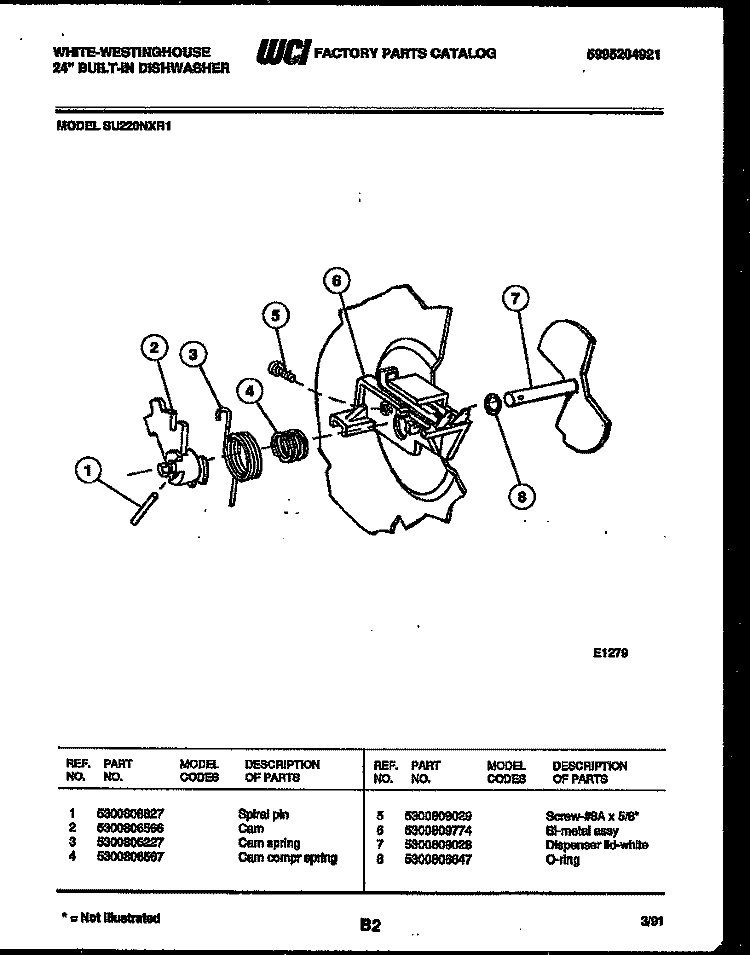 CAM Diagram and Parts List for SU220NXR1  Frigidaire Dishwasher