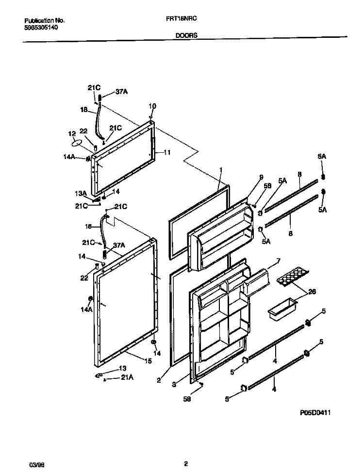DOORS Diagram and Parts List for FRT18NRCD3  Frigidaire Refrigerator