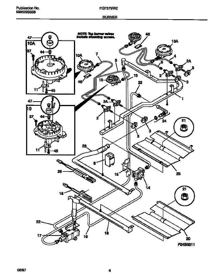 BURNER Diagram and Parts List for FGF379WESG  Frigidaire Range