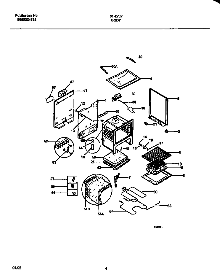 BODY PARTS Diagram and Parts List for 31-2752-23-01  Tappan Range