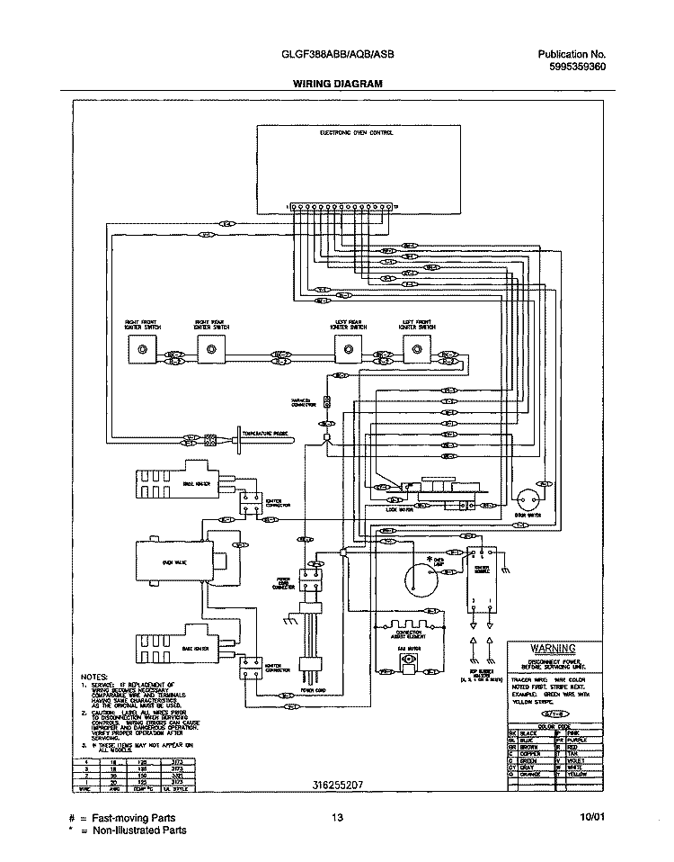 WIRING DIAGRAM Diagram and Parts List for GLGF388AQB  Frigidaire Range