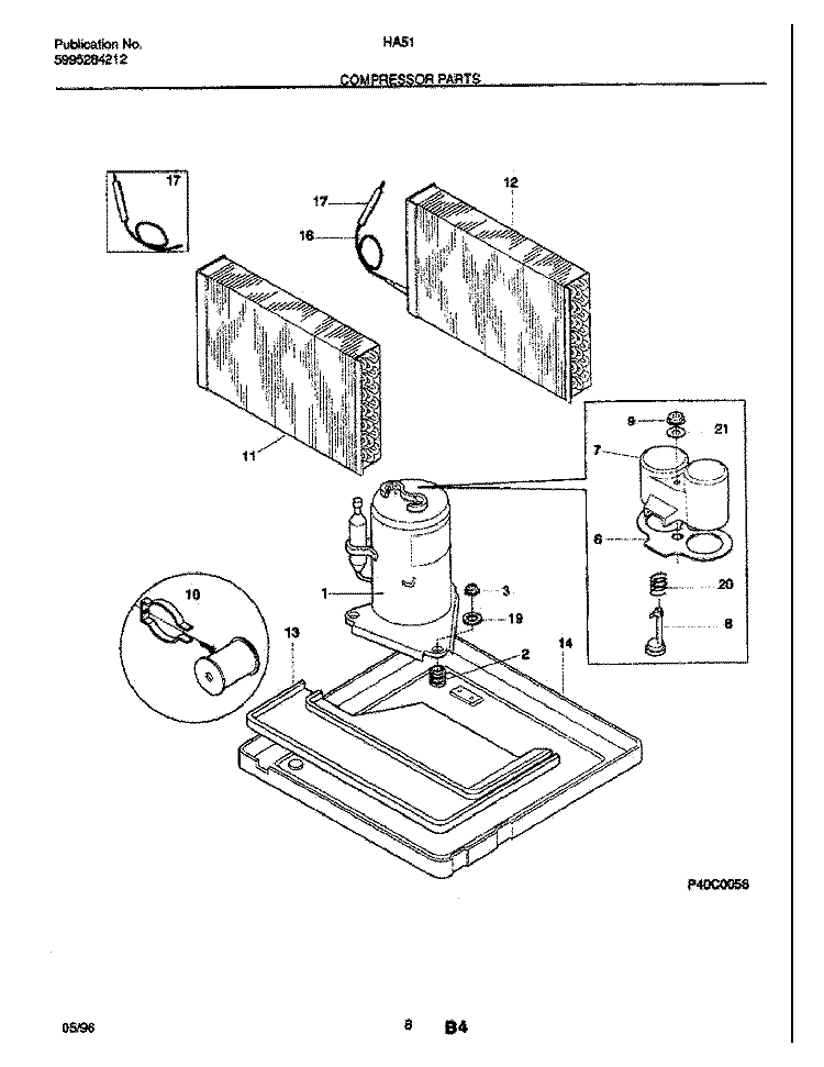 COMPRESSOR Diagram and Parts List for HA51A  Frigidaire Air Conditioner