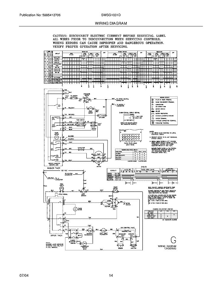 WIRING DIAGRAM Diagram and Parts List for SWSG1031DQ0  Westinghouse Washer Dryer Combo