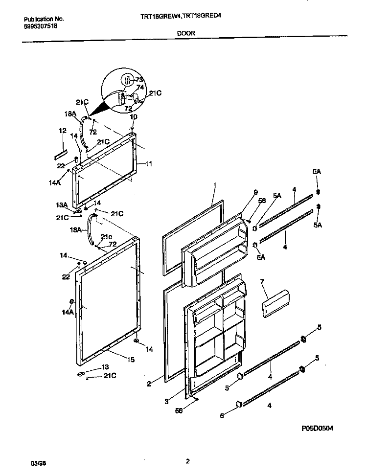 DOORS Diagram and Parts List for TRT18GREW4  Tappan Refrigerator