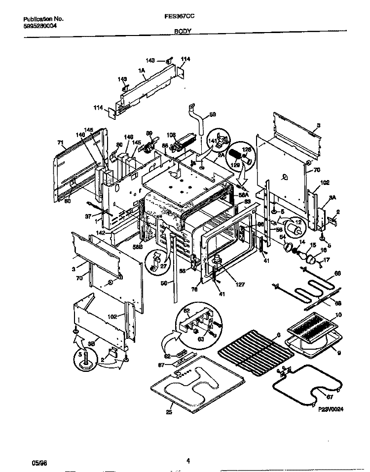 BODY Diagram and Parts List for FES367CCTD  Frigidaire Range