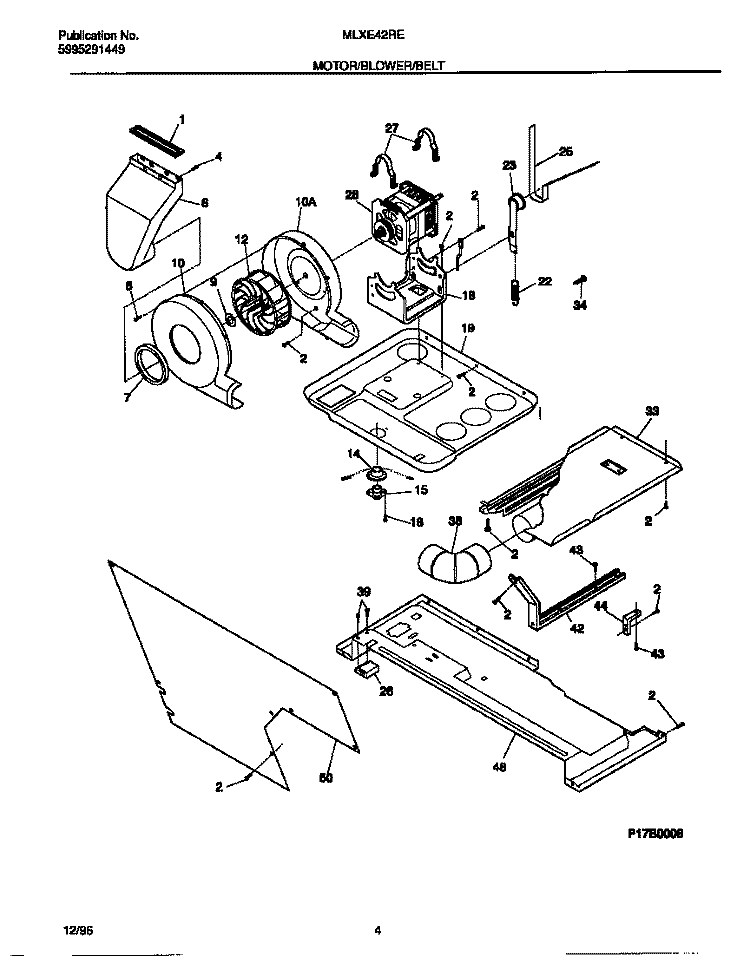 MOTOR / BLOWER / BELT Diagram and Parts List for MLXE42REW2  Frigidaire Washer Dryer Combo