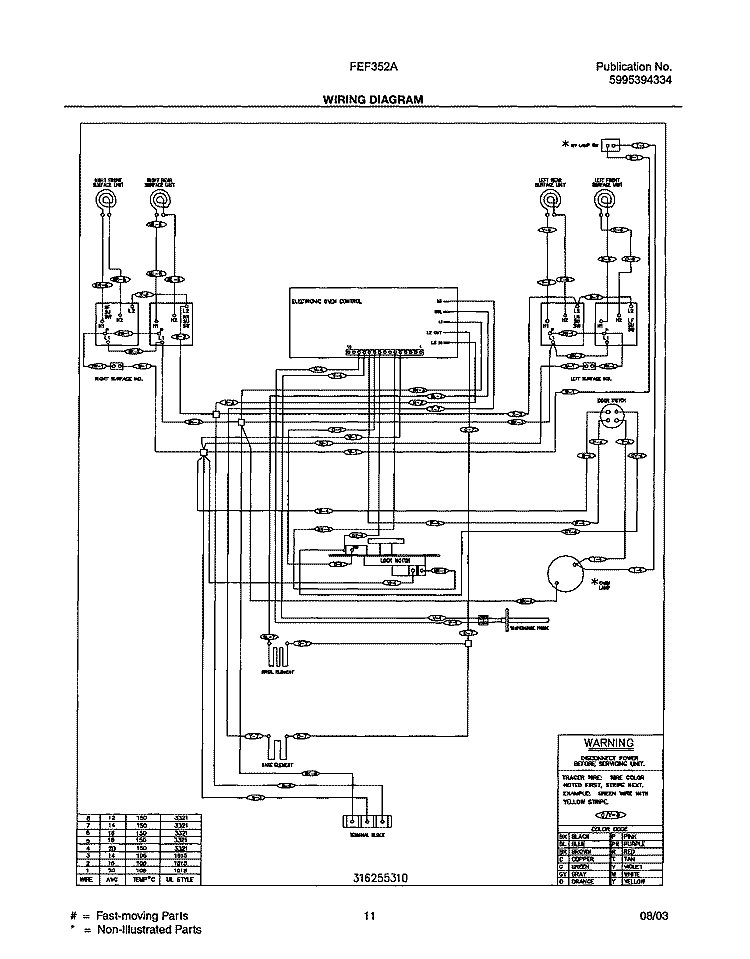WIRING DIAGRAM Diagram and Parts List for FEF352AUF  Frigidaire Range