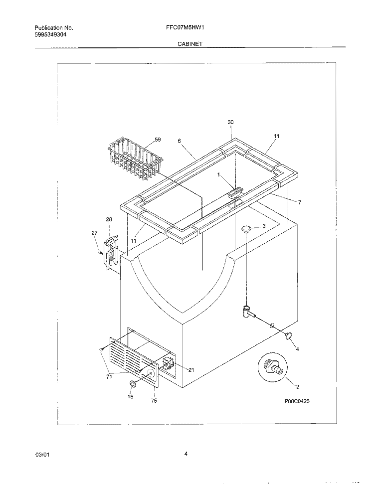 CABINET Diagram and Parts List for FFC07M5HW1  Frigidaire Freezer