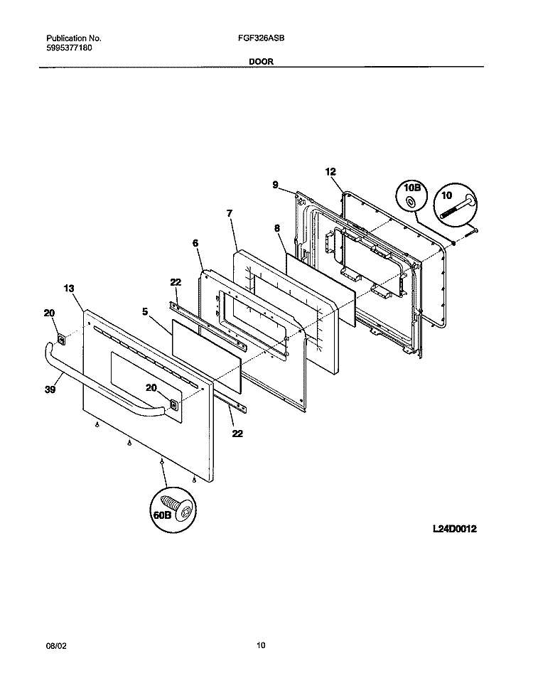 DOOR Diagram and Parts List for FGF326ASB  Frigidaire Range