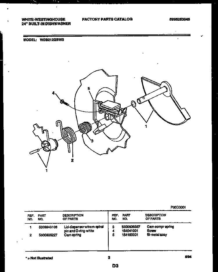 CAM Diagram and Parts List for WDB212GBW0  Frigidaire Dishwasher