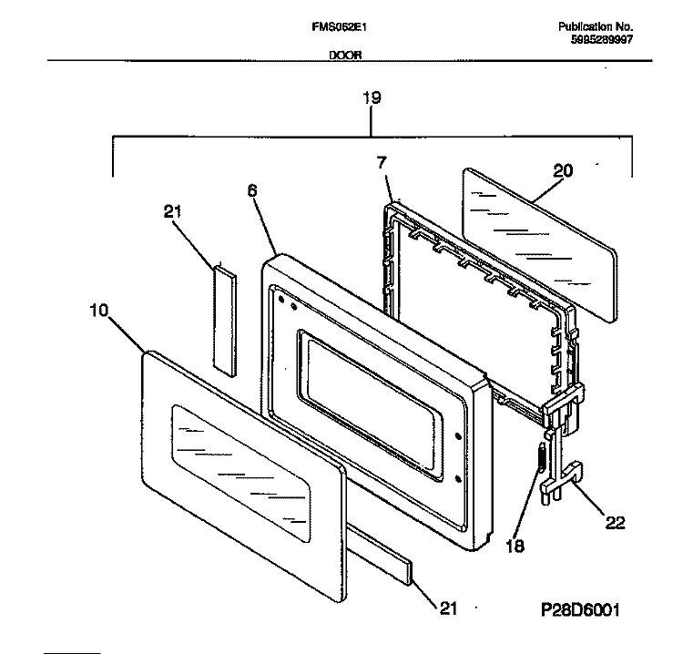 DOOR Diagram and Parts List for FMS062E1W0  Frigidaire Microwave