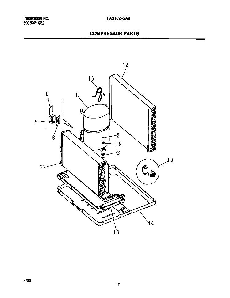 COMPRESSOR PARTS Diagram and Parts List for FAS182H2A2  Frigidaire Air Conditioner