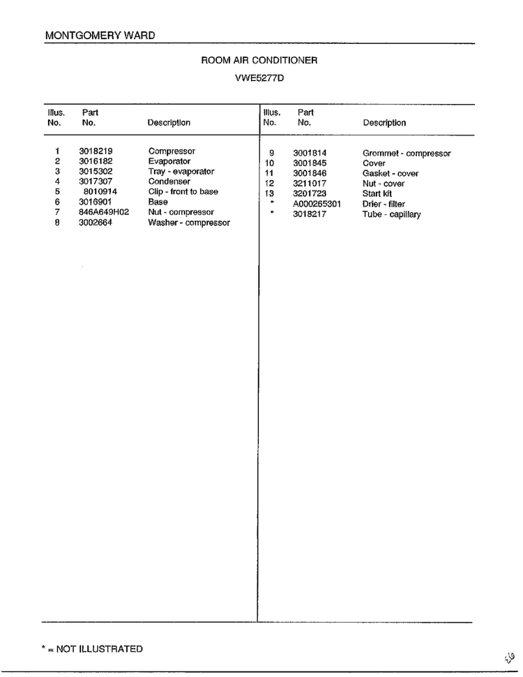 Room Air Conditioner Page 6 Diagram and Parts List for 5277D  Frigidaire Air Conditioner