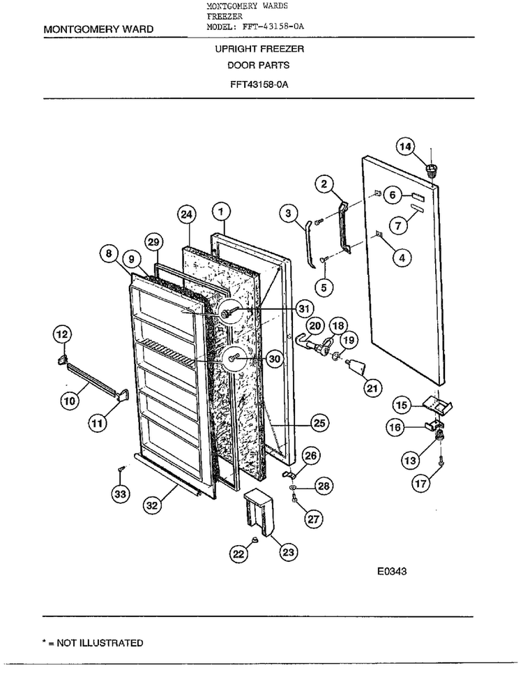 Door Parts Diagram and Parts List for 43158-OA  Frigidaire Freezer