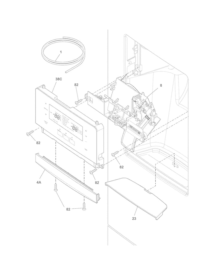 Controls & Ice Dispenser Diagram and Parts List for FFHB2740PE3  Frigidaire Refrigerator