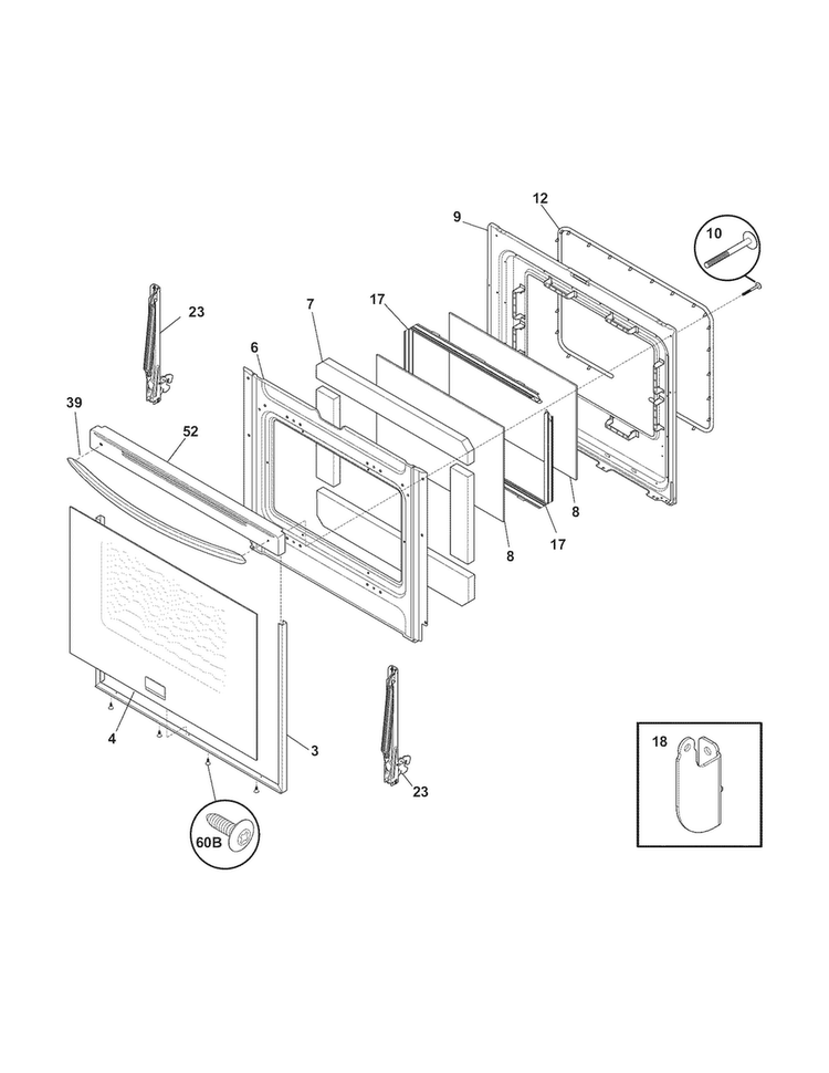 Door Diagram and Parts List for CGGF3054MBB  Frigidaire Range