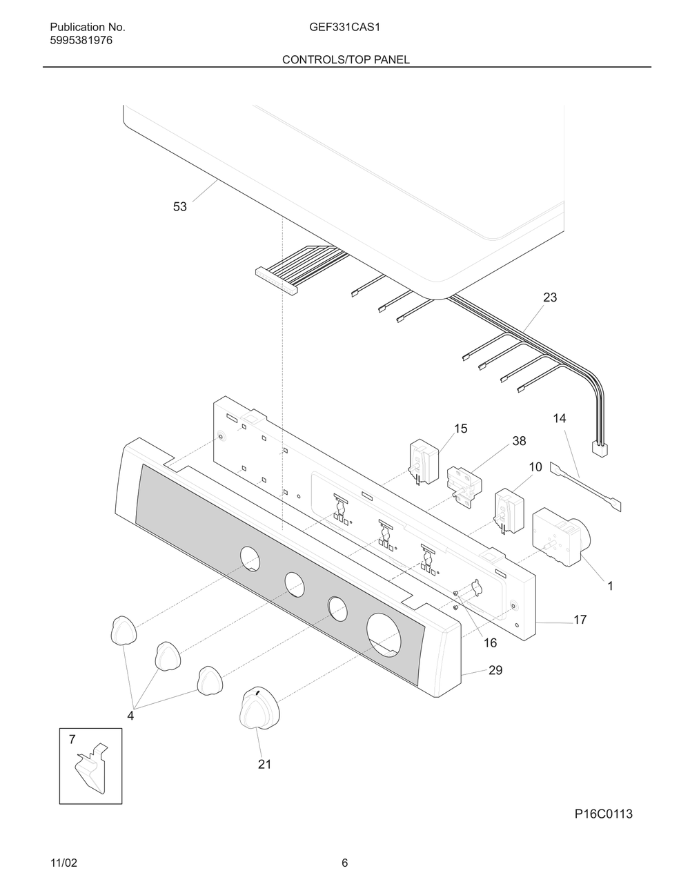 Controls/Top Panel Diagram and Parts List for GEF331CAS1  Frigidaire Dryer