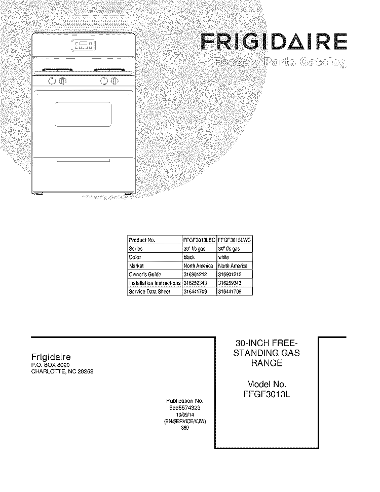 COVER Diagram and Parts List for FFGF3013LBC  Frigidaire Range
