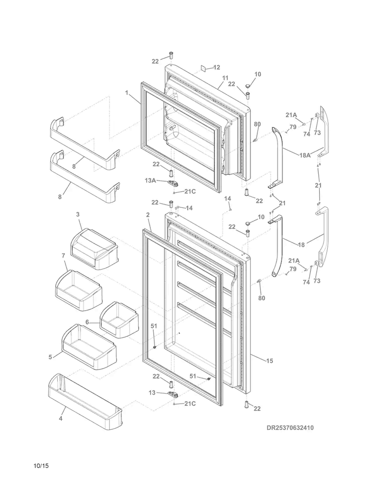 Doors Diagram and Parts List for LGHT1846QE1  Frigidaire Refrigerator
