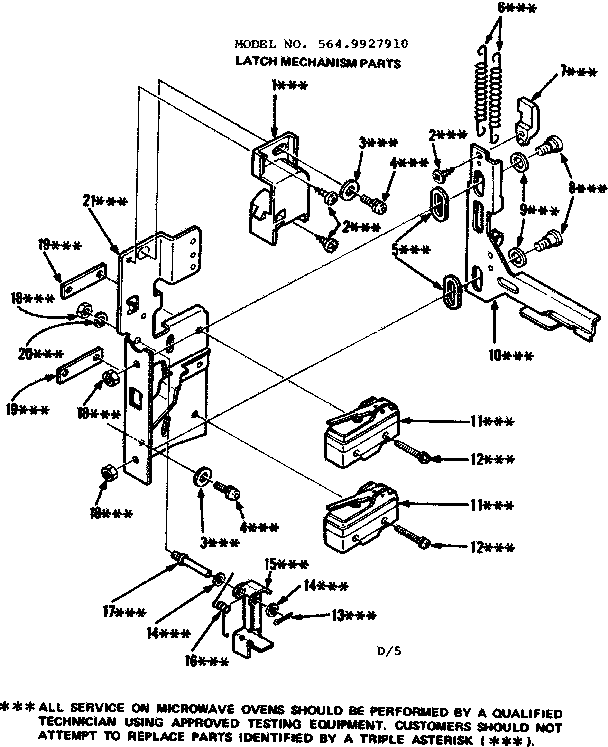 Latch Mechanism Parts Diagram and Parts List for 5649927910  Kenmore Microwave