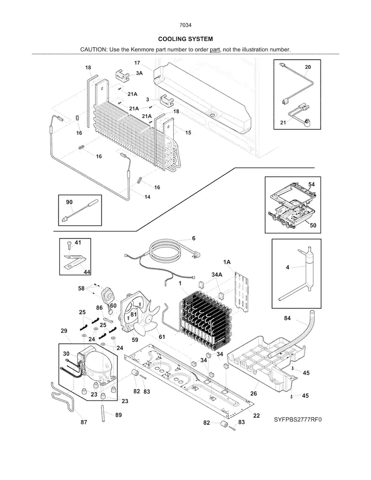 Cooling System Diagram and Parts List for 2537034241C  Kenmore Refrigerator