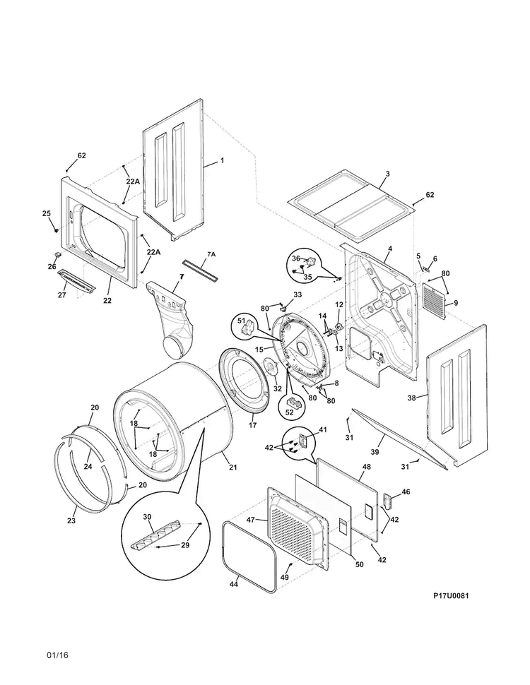 Upper Cabinet/drum Heater Diagram and Parts List for 41761712510  Kenmore Washer Dryer Combo