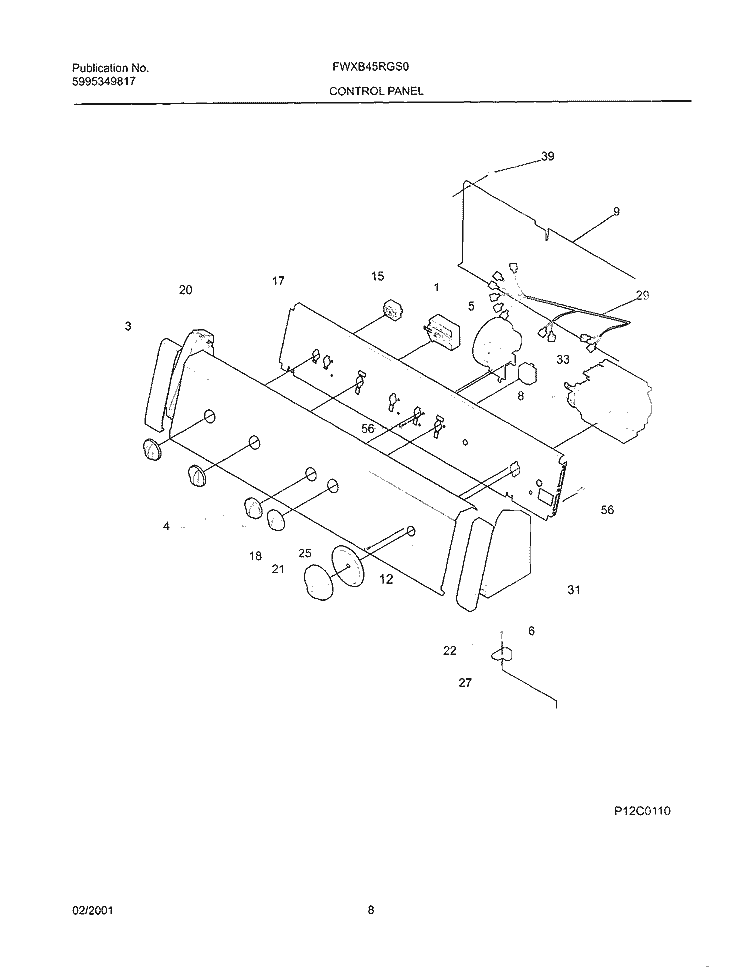CONTROL PANEL Diagram and Parts List for FWXB45RGS0  Frigidaire Washer